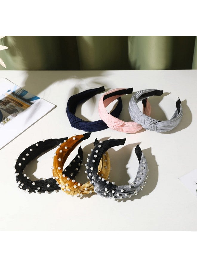 LOVNFC Womens Headbands 6 Pcs Knotted Head Bands No Slip Fashion for women Girls Wide Top Knot Turban Hair Bands Velvet Hair Hoops Hairband (gray blue pink) - Image 3