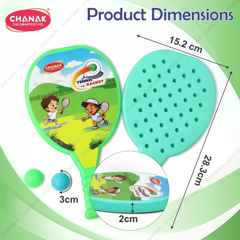 Chanak مجموعة مضارب تنس بلاستيكية للأولاد والبنات، مضارب خفيفة الوزن، لعبة تنس بادمنتون، للعب الداخلي والخارجي، تشمل 2 مضرب و2 كرة، مناسبة للأعمار فوق 3 سنوات - Image 2