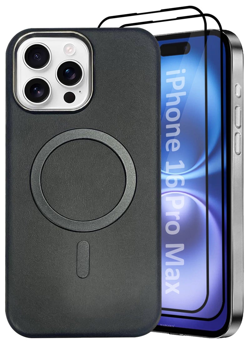 CATANES 3 Pack of PU Leather Case for Apple iPhone 16 Pro Max Compatible with Magsafe, Shockproof Drop Proof Protective Slim Case Classic Black - Image 1