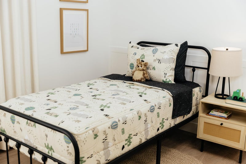Beddy's Adventure & Wildlife Theme Durable Zipper Bedding for Kids, Bed in a Bag, Cream Comforter & Charcoal Sheets with Outdoor Explorer Design, Includes Pillowcase & Pillow Sham, Easy to Make & Wash - Image 2