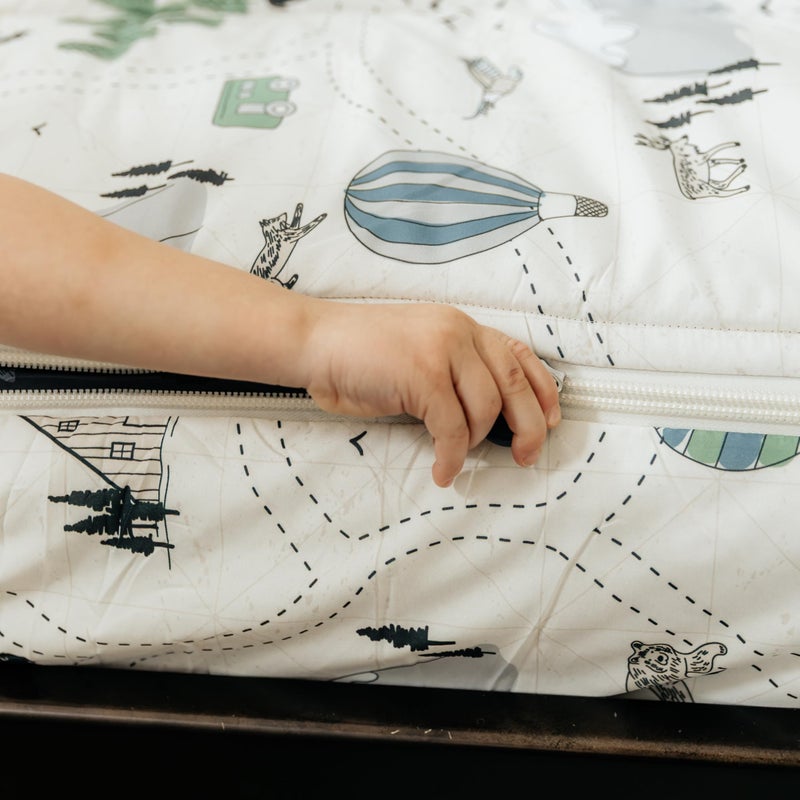 Beddy's Adventure & Wildlife Theme Durable Zipper Bedding for Kids, Bed in a Bag, Cream Comforter & Charcoal Sheets with Outdoor Explorer Design, Includes Pillowcase & Pillow Sham, Easy to Make & Wash - Image 1