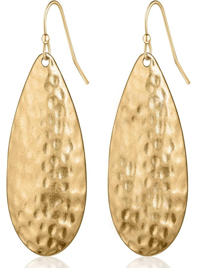 هامبل شيك نيويورك أقراط دمعة مطروقة للنساء - أقراط متدلية بوهيمية مميزة، أقراط دمعة أنيقة ذات ملمس مميز باللون الذهبي أو الفضي - Image 1