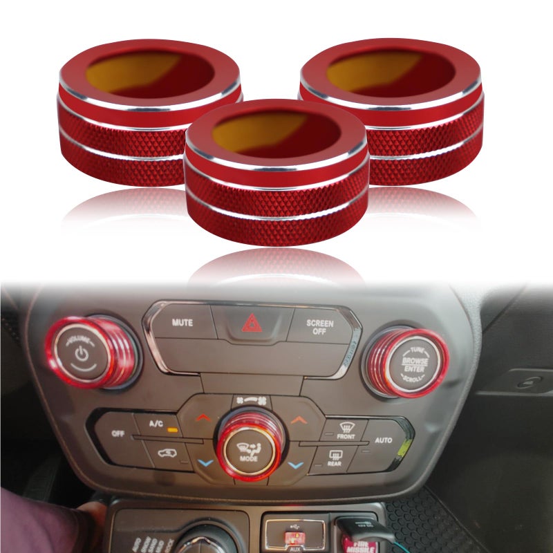 KEEGTBOX Center Console Air Conditioner Climate Control Audio Volume Tune Switch Knob Button Cover Trim Compatible with Jeep Renegade SUV 20182023 Interior AC Radio Knob Cover Trim AccessoriesRed