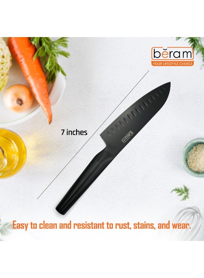 BERAM 7 Inch  Santoku Knife Black Oxide Coated Blade 3CR13 Stainless Steel with SS430 handle Non Stick Scratch Resistant Durable Modern Knife Chopping Slicing Mincing Easy to Clean Cooking Tool - Image 2