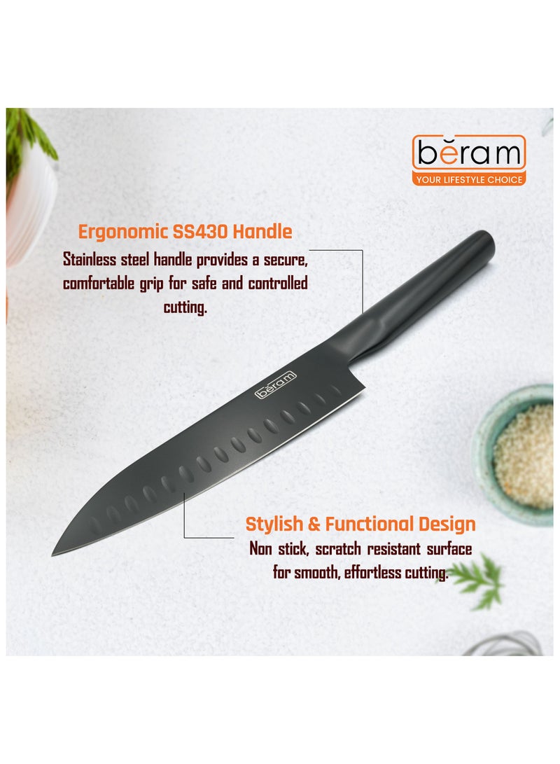 BERAM 7 Inch  Santoku Knife Black Oxide Coated Blade 3CR13 Stainless Steel with SS430 handle Non Stick Scratch Resistant Durable Modern Knife Chopping Slicing Mincing Easy to Clean Cooking Tool - Image 3
