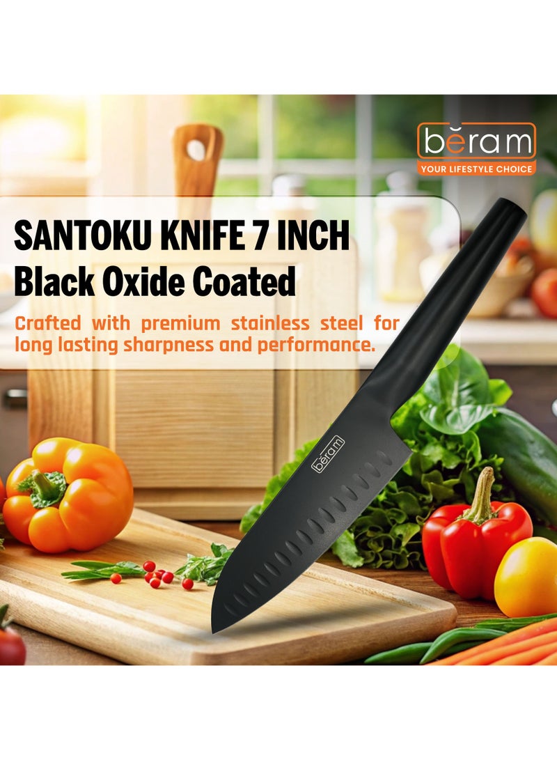 BERAM 7 Inch  Santoku Knife Black Oxide Coated Blade 3CR13 Stainless Steel with SS430 handle Non Stick Scratch Resistant Durable Modern Knife Chopping Slicing Mincing Easy to Clean Cooking Tool - Image 4