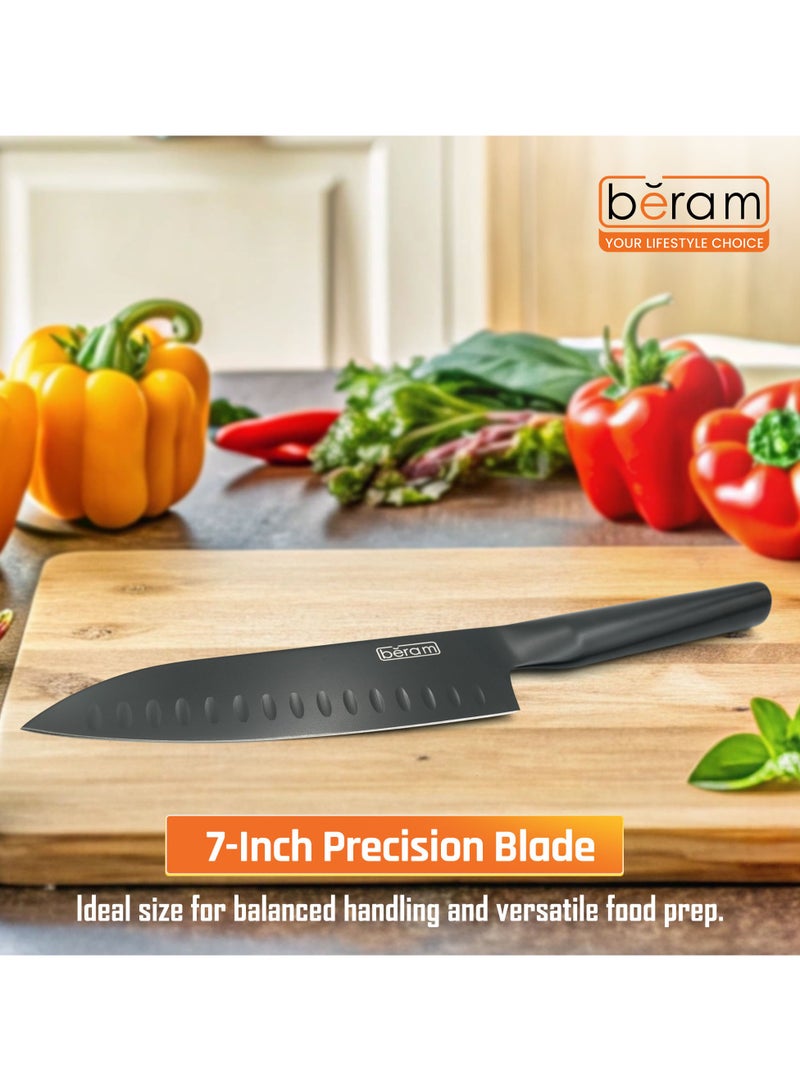BERAM 7 Inch  Santoku Knife Black Oxide Coated Blade 3CR13 Stainless Steel with SS430 handle Non Stick Scratch Resistant Durable Modern Knife Chopping Slicing Mincing Easy to Clean Cooking Tool - Image 5