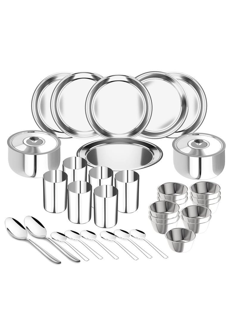 Lifelong - Lifelong Dinner Set of 36 Pcs | Stainless Steel | 6 Full Dinner Plates| 6 Glasses| 12 Vegetable Bowl| 6 Dinner Spoons| 2 Serving Spoon |2 Serving Bowl with Lid (LLDINSET36, Silver) - Image 1