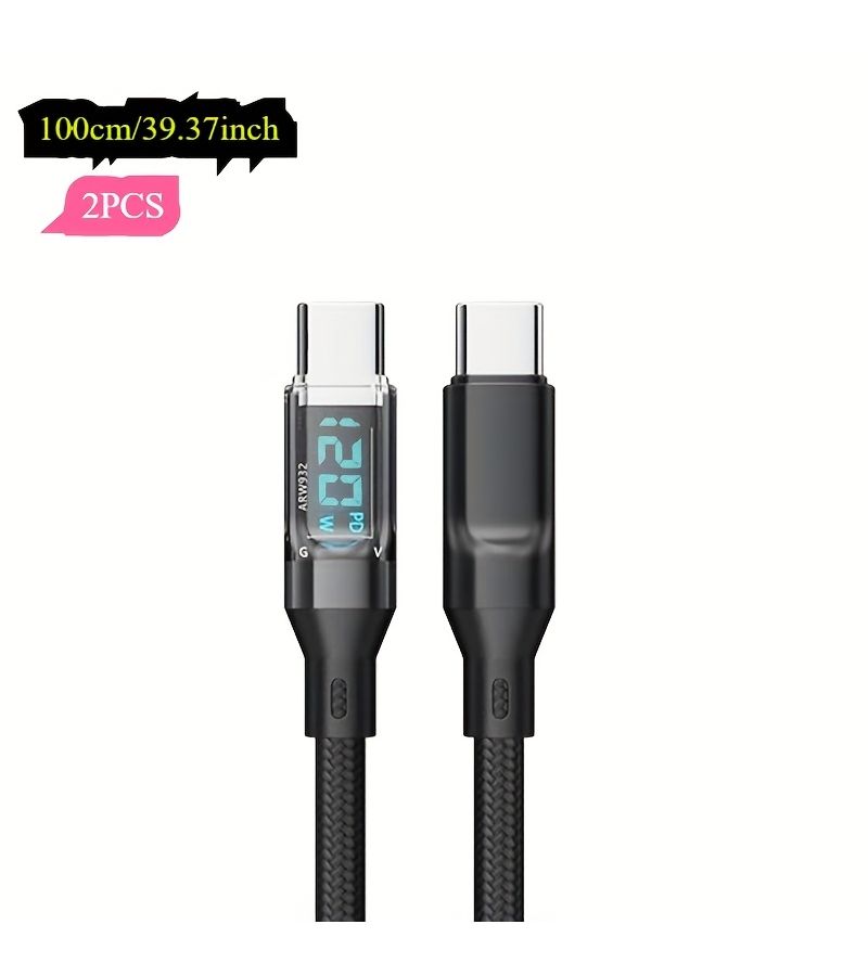 كابل USB C بطول 200 سم مع شاشة LED، شحن سريع بقدرة 100 واط بتقنية PD، عبوتان متوافقتان مع iPhone 16 Pro و MacBook - Image 5