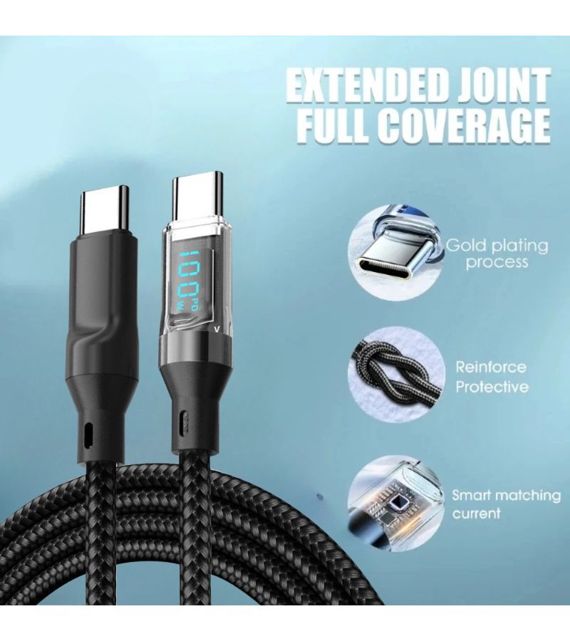 كابل USB C بطول 200 سم مع شاشة LED، شحن سريع بقدرة 100 واط بتقنية PD، عبوتان متوافقتان مع iPhone 16 Pro و MacBook - Image 1