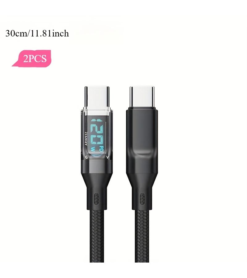 كابل USB C بطول 200 سم مع شاشة LED، شحن سريع بقدرة 100 واط بتقنية PD، عبوتان متوافقتان مع iPhone 16 Pro و MacBook - Image 3