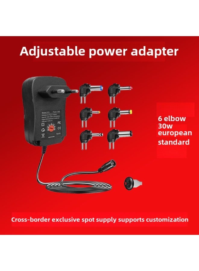 Multi-Function 30W12W Charger Adjustable Power Adapter For EU/US/UK/AU Regulations 6 Bent Head 8 Head Universal Charging Adapter-Color:30W European Gauge 6 Elbow - Image 1