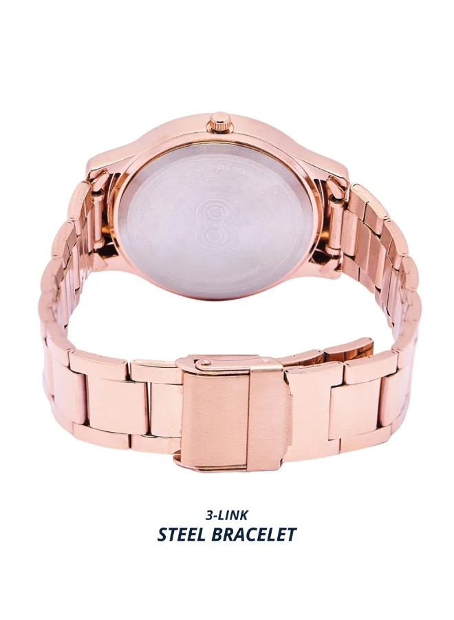 Chumbak Ivory Owl Monogram Metal Watch | Rosegold with Offwhite Dial