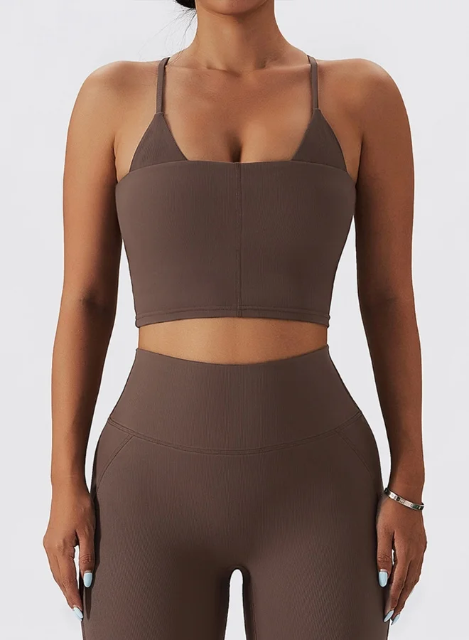 KAWN.YOGA Womens Cross Back Sports Bra - Padded Low Impact Workout Yoga Bra with Removable Built in Bra