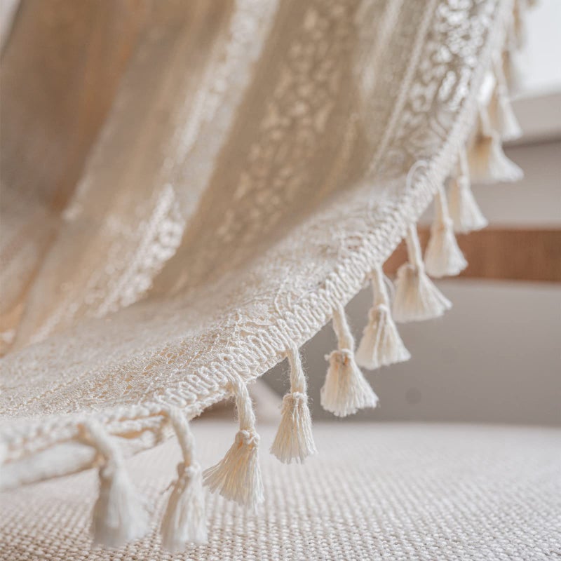Sutuo Home Boho Curtain Crochet Lace Semi-Sheer Florals Hollow Knitted Handmade Tassels, Rod Pocket Window Treatment Vintage Rustic Farmhouse Drapes for Living Bedroom, 1 Panel 59" W x 84" L, Beige - Image 4
