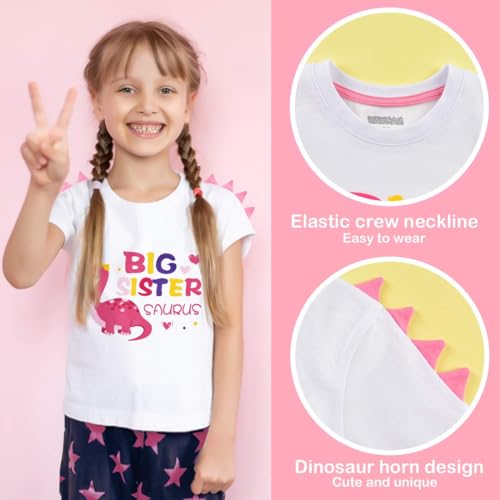 WAWSAM Dinosaur Big Sister Announcement T Shirt Promoted Outfits for Toddler Girls 100% Cotton Promoted to Big Sister Shirt (White, 5T) - Image 3
