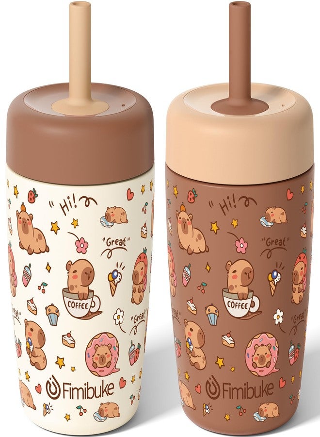Fimibuke Kids & Toddler Cups Spill Proof, 12 OZ Capybara Insulated Sippy Cups for Toddlers Boys Girls, Toddler Straw Tumbler, Stainless Steel Kids Water Bottle with Twist Lids & Silicone Straw, 2 Pack - Image 1