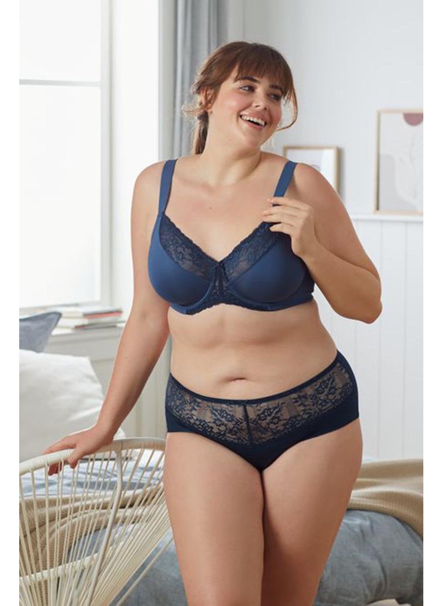 Tchibo Women Textured Non Padded Underwired Bra, Deep Blue  - Image 1