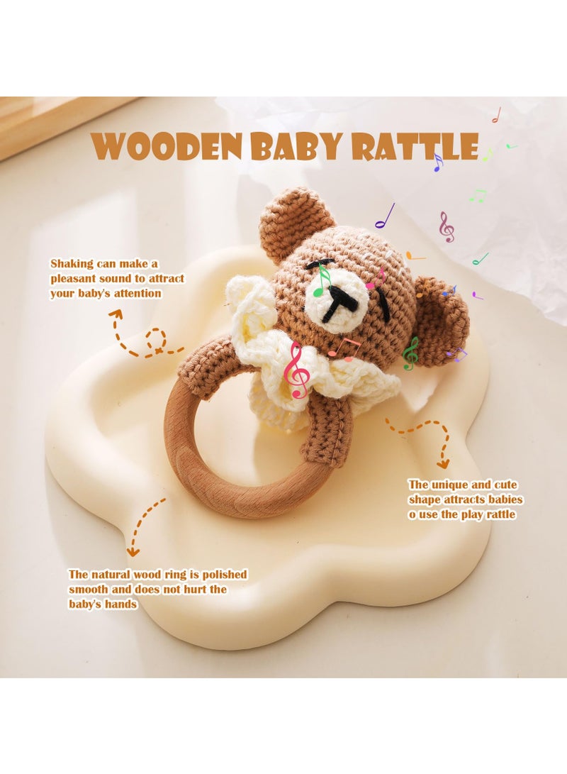 Wooden Crochet Bear Baby Rattle, Safe Infant Toy for Early Development and Gripping Skills, Perfect Newborn Gift - Image 3