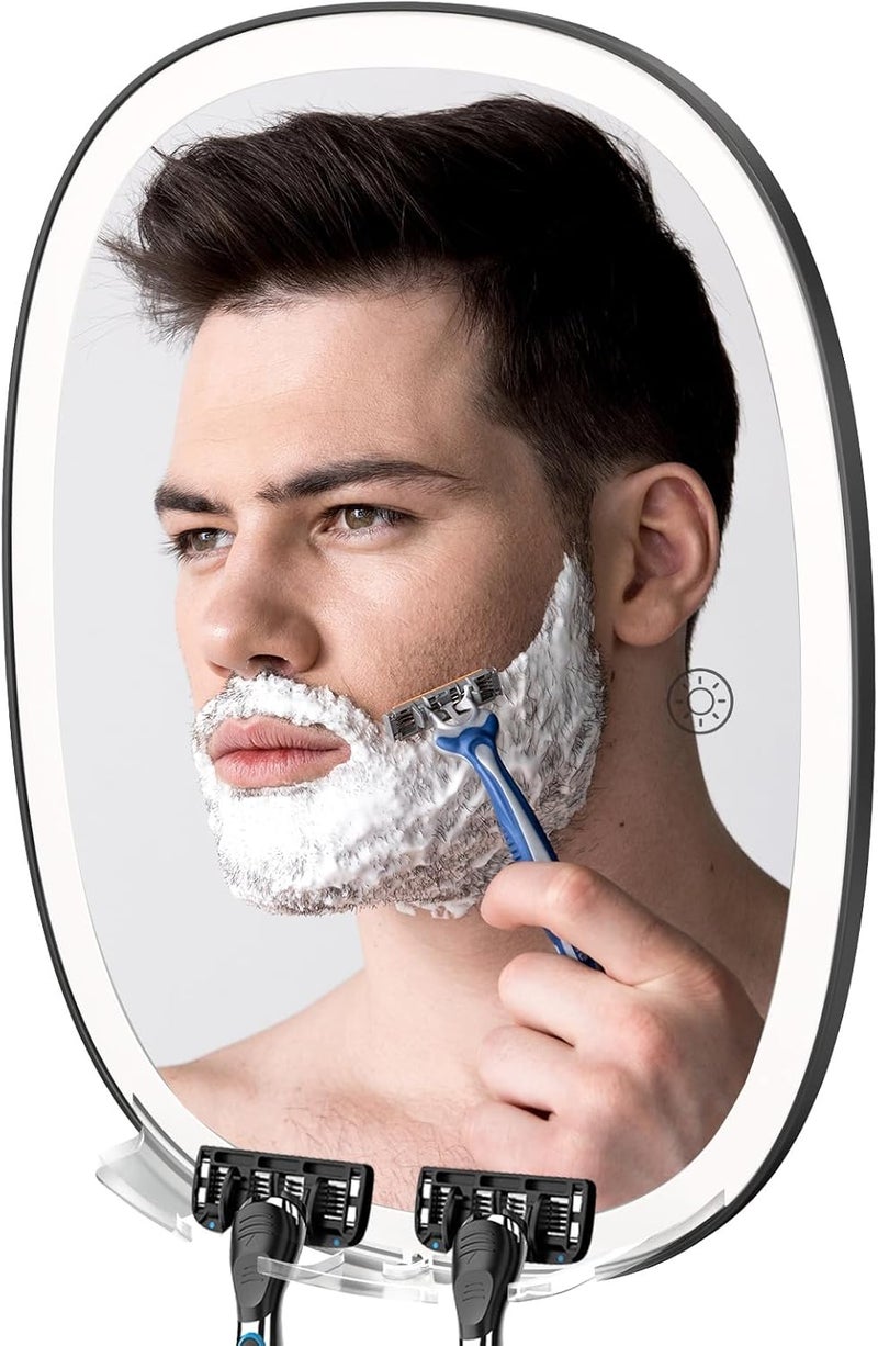 COSMIRROR Shower Mirror Fogless for Shaving with Razor Holders, No-Drilling, 3-Color Dimmable Lights – Larger Anti-Fog Shower Mirror with Light Shatterproof & Waterproof for Men and Women - Image 1