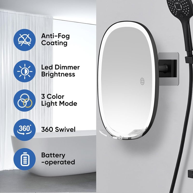 COSMIRROR Shower Mirror Fogless for Shaving with Razor Holders, No-Drilling, 3-Color Dimmable Lights – Larger Anti-Fog Shower Mirror with Light Shatterproof & Waterproof for Men and Women - Image 2