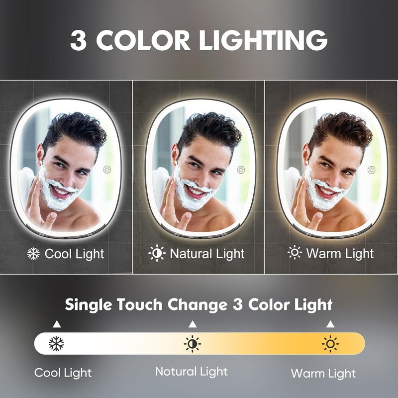 COSMIRROR Shower Mirror Fogless for Shaving with Razor Holders, No-Drilling, 3-Color Dimmable Lights – Larger Anti-Fog Shower Mirror with Light Shatterproof & Waterproof for Men and Women - Image 4