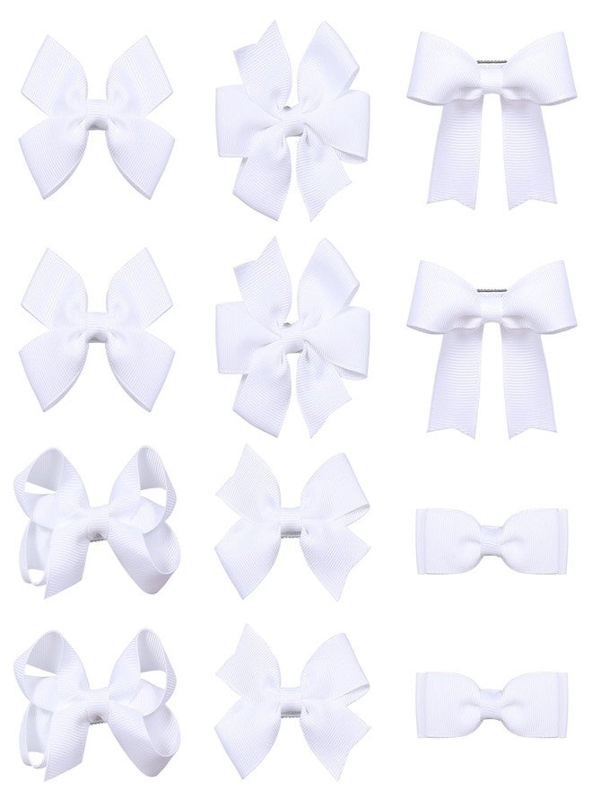 KCHIES 3-inch White Grosgrain Ribbon Hair Bows for Girls,12 pcs Handmade Alligator Clip Barrettes for Toddlers Kids Teens Babies,Her Everyday Hair Accessories,Secure Non-Slip Styling in Pairs - Image 1