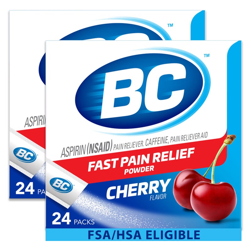 BC Powder Pain Reliever, Cherry Flavor Aspirin Dissolve Packs, 24 Count Powder Packets (2 Pack) - Image 1