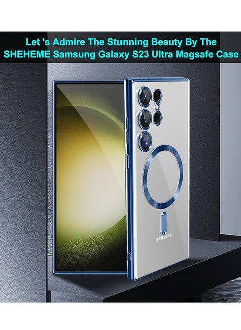 Full Protection Clear Magnetic Case with Camera Lens Protector Compatible with MagSafe Anti-Scratch Case for Samsung Galaxy S23 Ultra(blue)