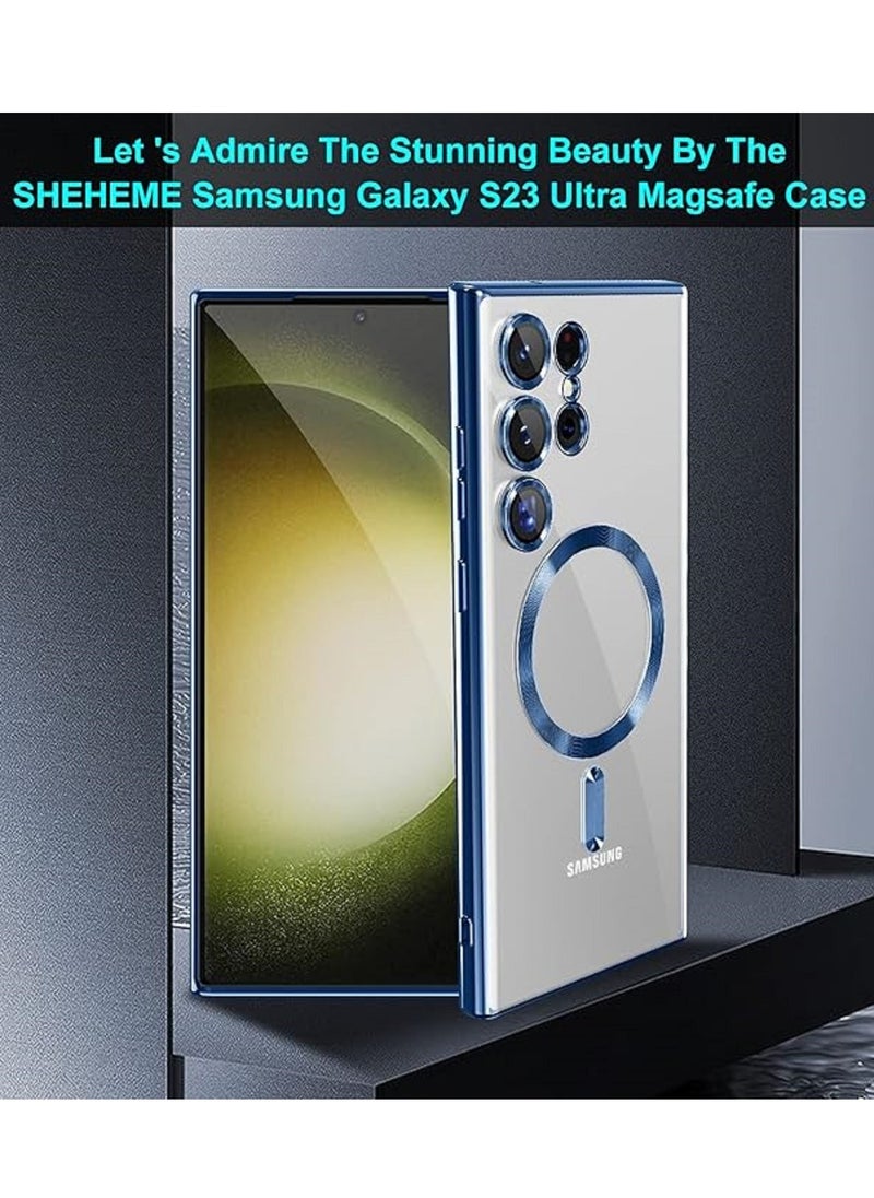 Generic - Full Protection Clear Magnetic Case with Camera Lens Protector Compatible with MagSafe Anti-Scratch Case for Samsung Galaxy S23 Ultra(blue) - Image 1