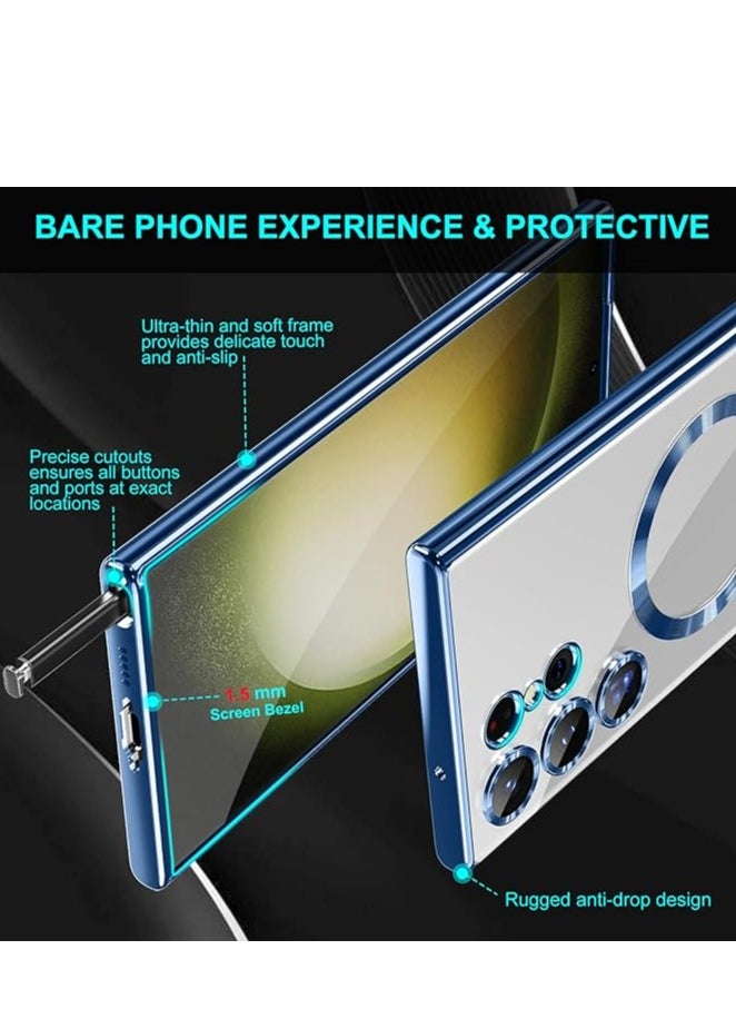 Generic - Full Protection Clear Magnetic Case with Camera Lens Protector Compatible with MagSafe Anti-Scratch Case for Samsung Galaxy S23 Ultra(blue) - Image 1