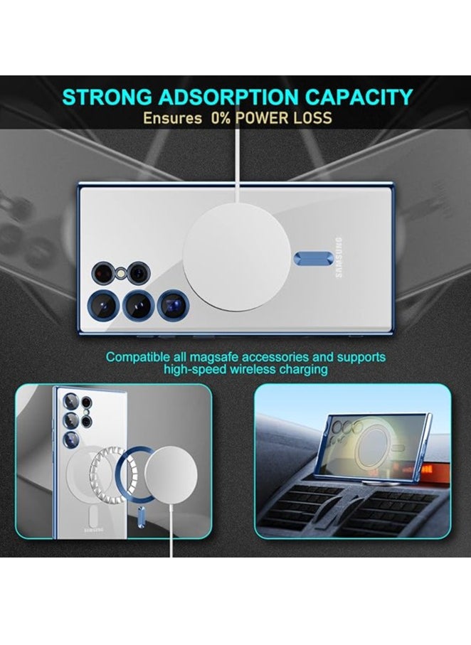 Generic - Full Protection Clear Magnetic Case with Camera Lens Protector Compatible with MagSafe Anti-Scratch Case for Samsung Galaxy S23 Ultra(blue) - Image 1