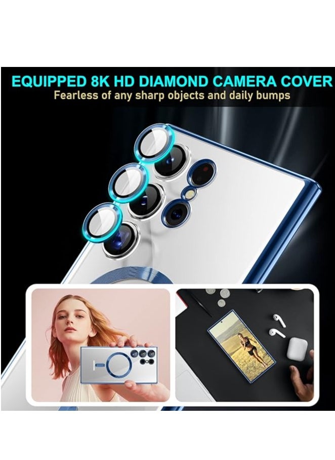 Generic - Full Protection Clear Magnetic Case with Camera Lens Protector Compatible with MagSafe Anti-Scratch Case for Samsung Galaxy S23 Ultra(blue) - Image 1