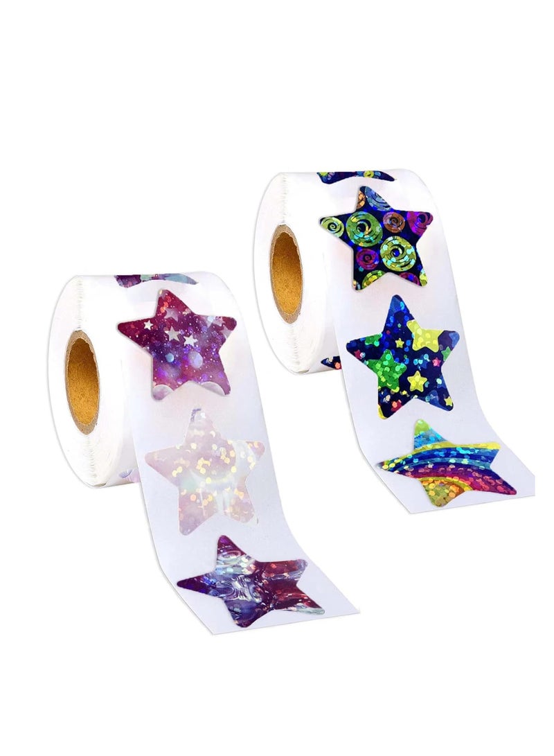 SOLARAE 2Pack Space Star Stickers, Teacher Stickers, Classroom Stickers, Colorful Pentagram Children Reward Stickers, Roll Sticker, Incentive Potty Training Sticker, Sparkly Star Sticker, for School Classroom - Image 1