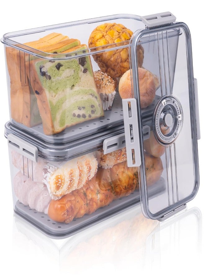 Dynta Bread Box 2 Pack Bread Container Airtight, Recording Time Bread Boxes for Kitchen Counter Organizers and Storage, Plastic Bread Storage with Lid for Homemade Bread, Toast, Loaf, Cookies - Image 1