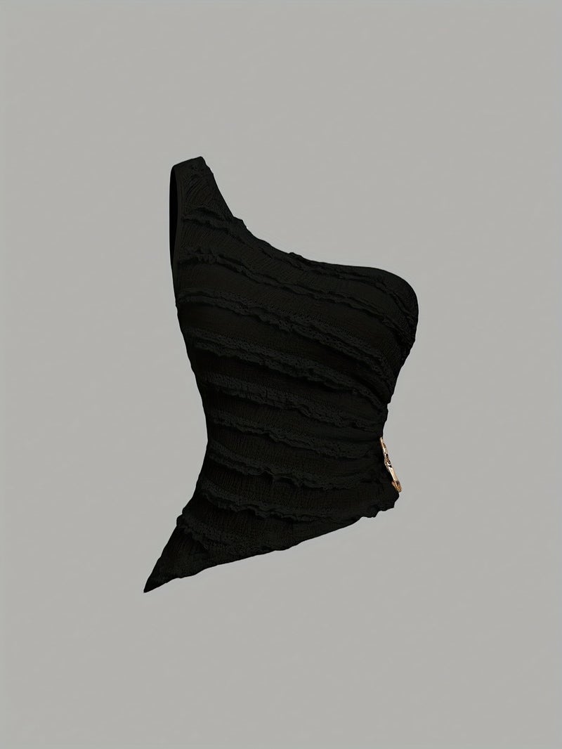 Women's Sexy Asymmetrical Hem Short Top And Ruffled Mini Skirt Set - Image 3