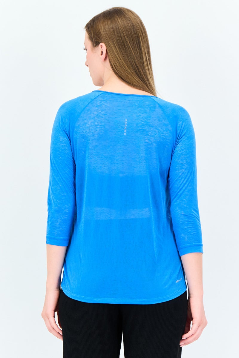 Nike Women Dri Fit 3/4 Sleeve Running Top, Blue - Image 2