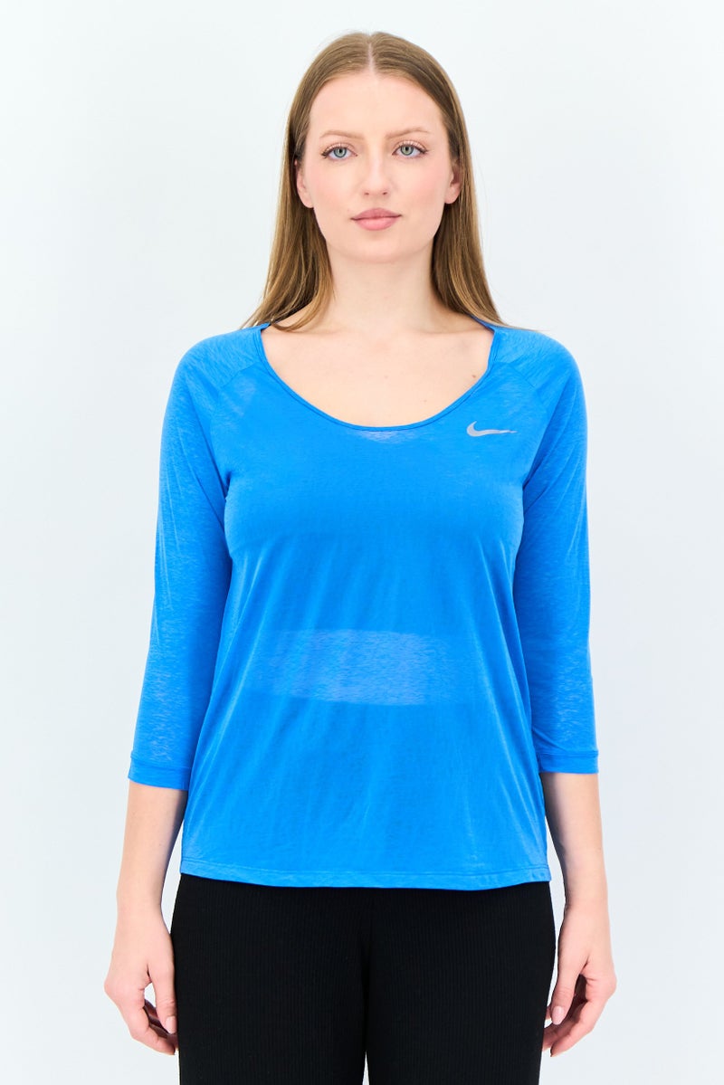 Nike Women Dri Fit 3/4 Sleeve Running Top, Blue - Image 1