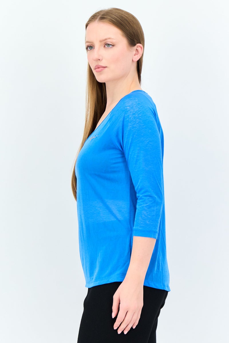 Nike Women Dri Fit 3/4 Sleeve Running Top, Blue - Image 3