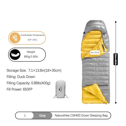 Naturehike Ultralight Down Cold Weather Sleeping Bag 650FP Compact Sleeping Bag 34 Season for Adults Kids Backpacking Camping Hiking Traveling with Compression Sack Grey Large - Image 3