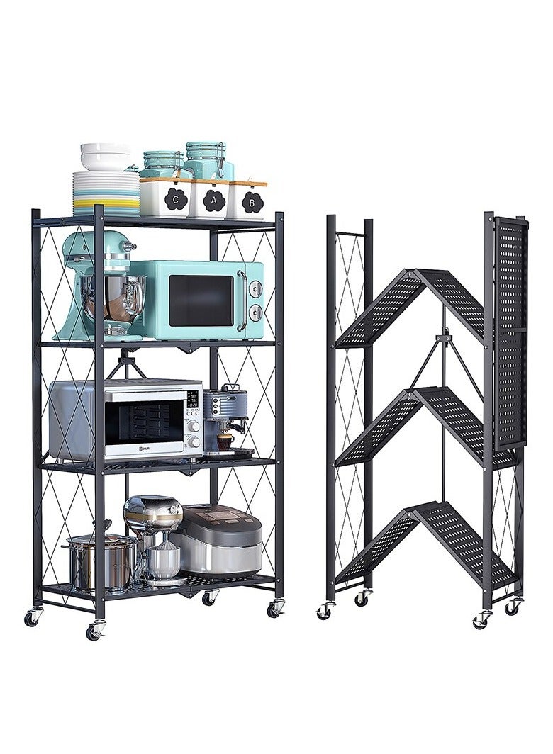 Collapsible Standing Shelf, Modular Storage Shelf, Heavy Duty Metal Storage Rack with Wheels, Free Standing Storage Rack (Black, 4 Tiers) - Image 2