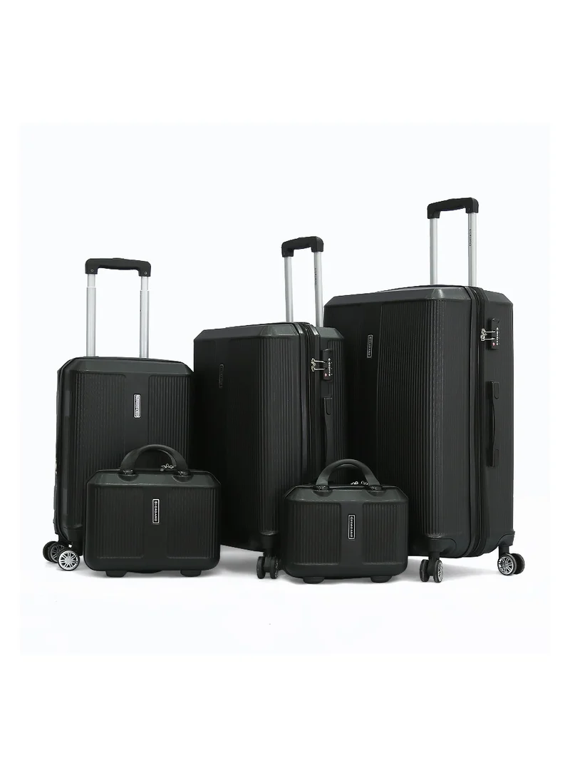 GIORDANO Giordano Hardside Luggage Trolley Bag 5 Pieces set,Black (BC-12&14,S-20,M-24,L-28 Inch)
