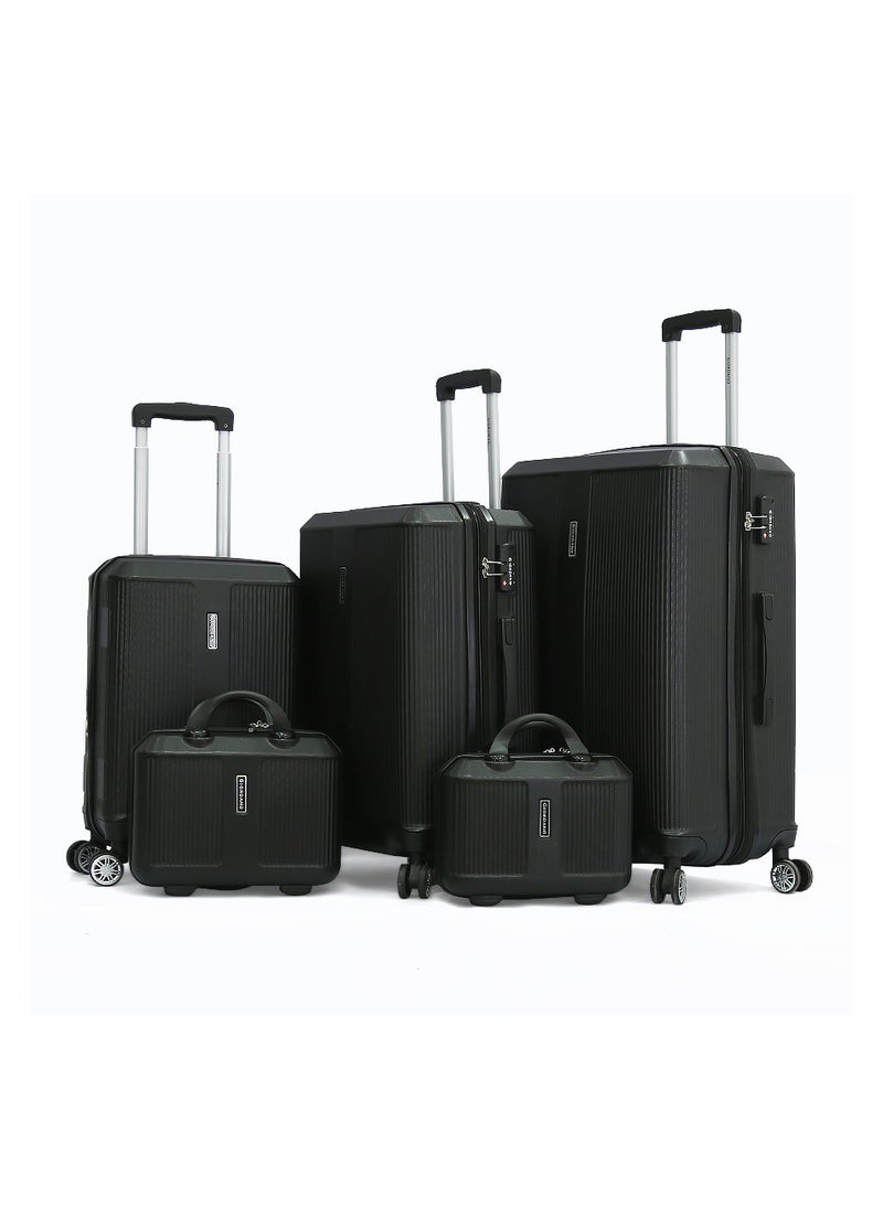 GIORDANO Giordano Hardside Luggage Trolley Bag 5 Pieces set,Black (BC-12&14,S-20,M-24,L-28 Inch)  - Image 1