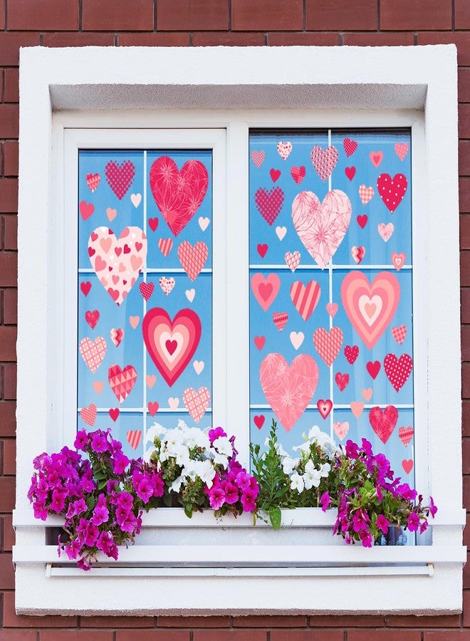 Demonwer Valentines Window Cling Double-Sided Pink Red Love Heart Window Stickers Plaid Stripes Polka Dots Heart Valentine Wall Decals Happy Valentines Day Heart Stickers for Wedding Anniversary Holiday Decor - Image 3