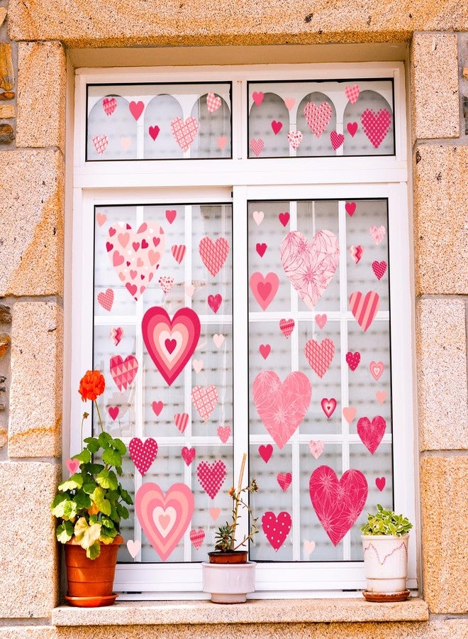 Demonwer Valentines Window Cling Double-Sided Pink Red Love Heart Window Stickers Plaid Stripes Polka Dots Heart Valentine Wall Decals Happy Valentines Day Heart Stickers for Wedding Anniversary Holiday Decor - Image 5