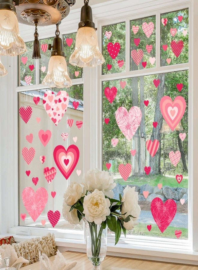 Demonwer Valentines Window Cling Double-Sided Pink Red Love Heart Window Stickers Plaid Stripes Polka Dots Heart Valentine Wall Decals Happy Valentines Day Heart Stickers for Wedding Anniversary Holiday Decor - Image 4