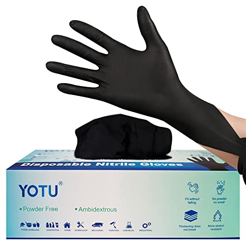 YOTU Black Disposable Nitrile Latex & Powder Free 6-Mil Gloves 100 Count, Textured, Mechanic Wearing, Cleaning, Food Black Medium - Image 2