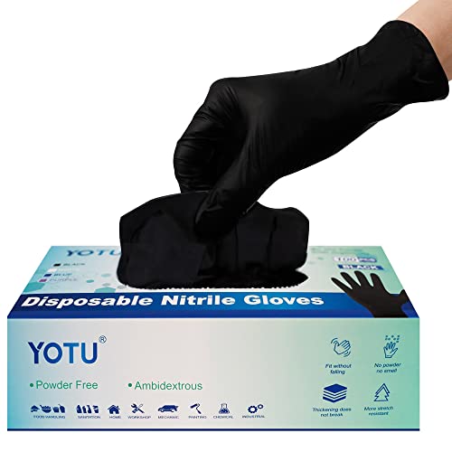 YOTU Black Disposable Nitrile Latex & Powder Free 6-Mil Gloves 100 Count, Textured, Mechanic Wearing, Cleaning, Food Black Medium - Image 1