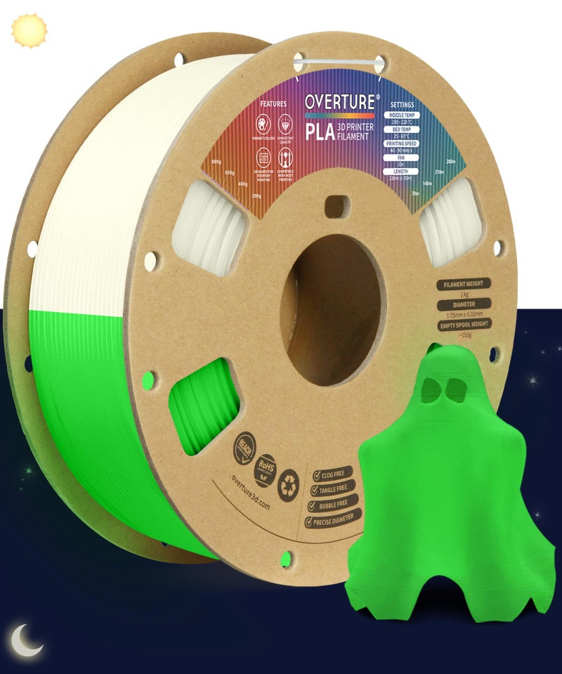 OVERTURE Glow PLA Filament 175mm 3D Printer Filament 1kg Spool 22lbs Dimensional Accuracy 002 mm Fit Most FDM Printer Green Glow in Dark