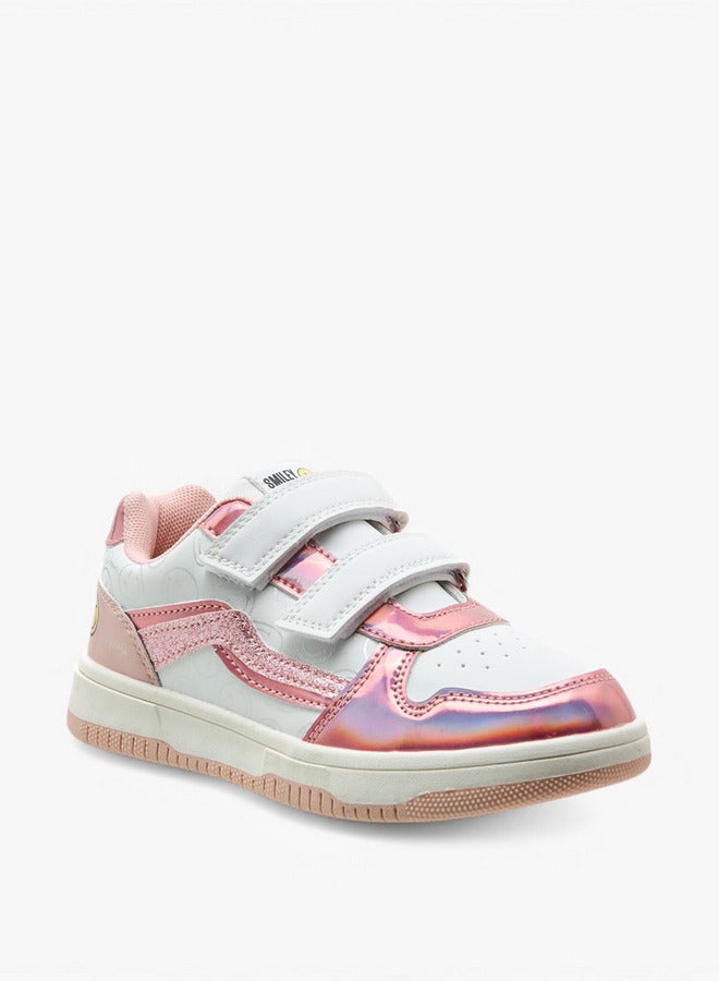 SMILEY Girls World Printed Sneakers with Hook and Loop Closure  - Image 2